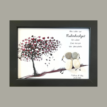 Quadro in pietra Nozze di Rubino – Regalo fatto a mano per il 40° anniversario di matrimonio