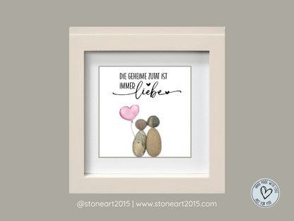 Handgemachtes Steinbild mit Spruch – Die geheime Zutat ist immer Liebe – Geschenk für Küche & Kochen mit Herz