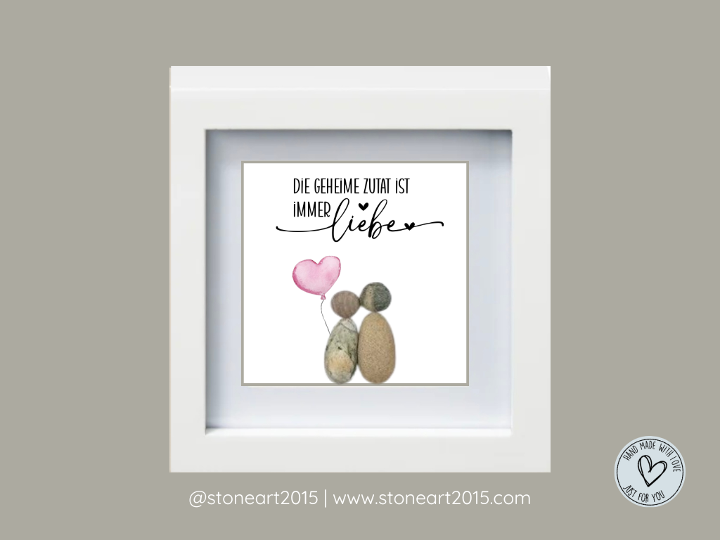 Handgemachtes Steinbild mit Spruch – Die geheime Zutat ist immer Liebe – Geschenk für Küche & Kochen mit Herz