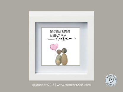 Handgemachtes Steinbild mit Spruch – Die geheime Zutat ist immer Liebe – Geschenk für Küche & Kochen mit Herz