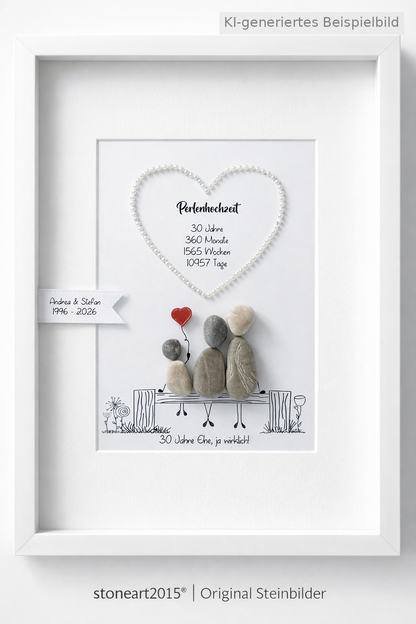 Kieselsteinbild Perlenhochzeit – Geschenk zum 30. Hochzeitstag, handgemachtes Steinbild