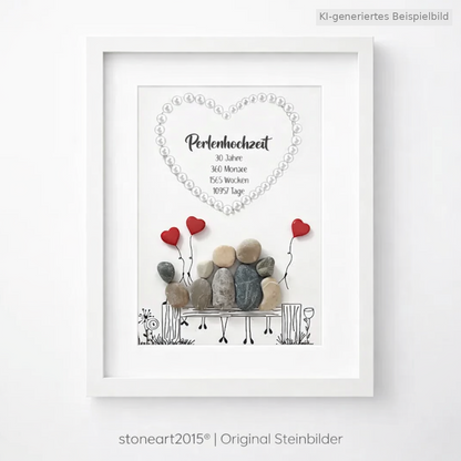 Kieselsteinbild Perlenhochzeit – Geschenk zum 30. Hochzeitstag, handgemachtes Steinbild