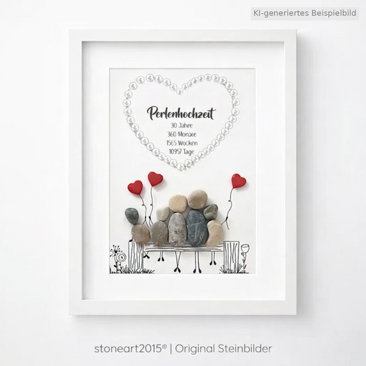 Kieselsteinbild Perlenhochzeit – Geschenk zum 30. Hochzeitstag, handgemachtes Steinbild