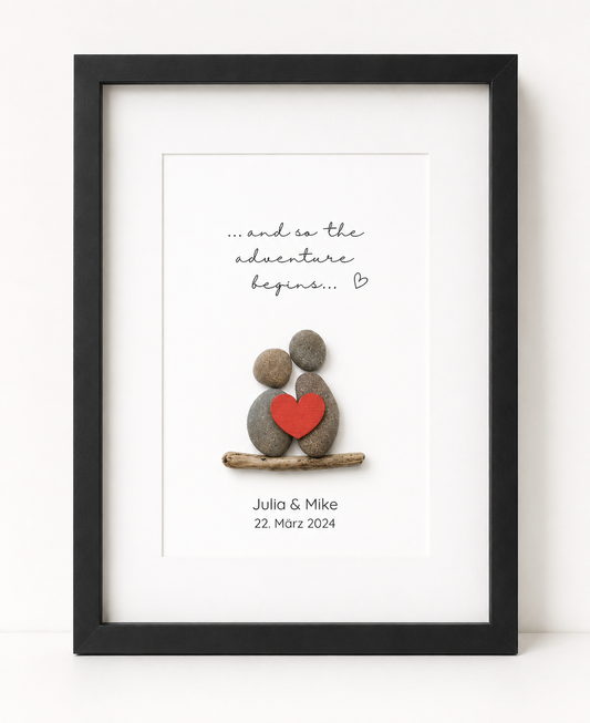 Kieselsteinbild And so the adventure begins – Hochzeitsgeschenk, handgemachtes Steinbild