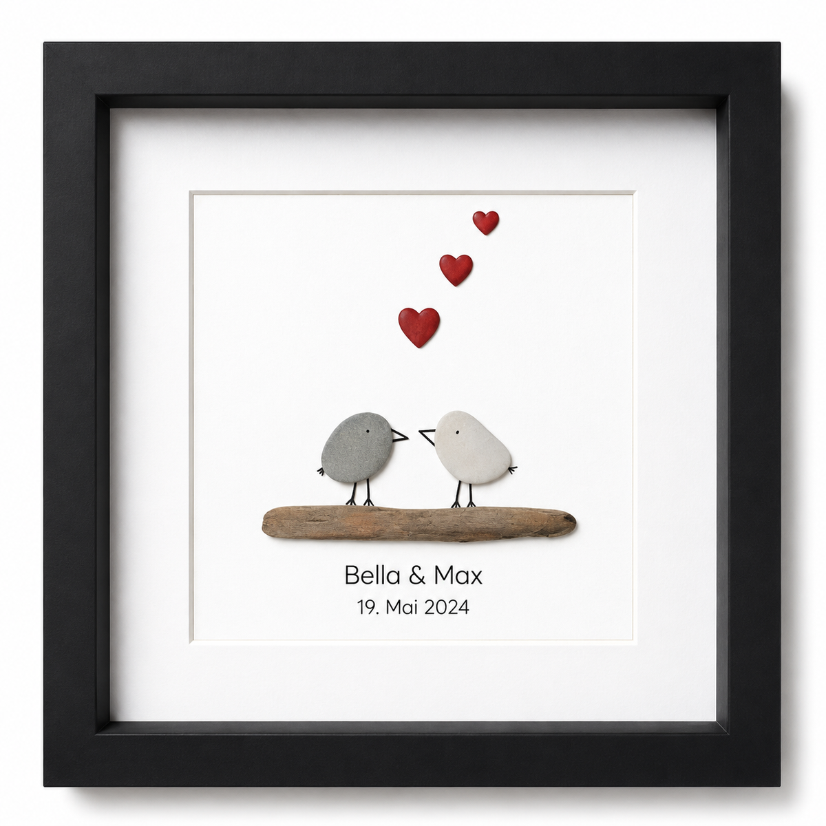 Kieselsteinbild Für immer wir – Hochzeitsgeschenk, handgemachtes Steinbild