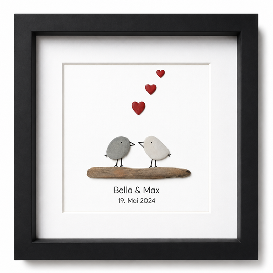 Kieselsteinbild Für immer wir – Hochzeitsgeschenk, handgemachtes Steinbild