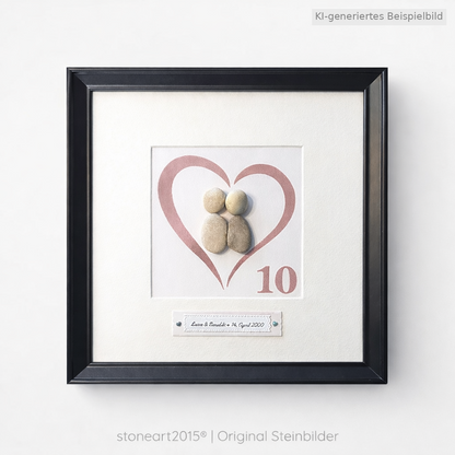 Kieselsteinbild Rosenhochzeit – Geschenk zum 10. Hochzeitstag, handgemachtes Steinbild