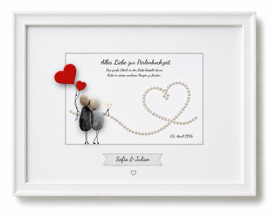 Steinbild Perlenhochzeit – Geschenk zum 30. Hochzeitstag, Kieselsteine handgemacht