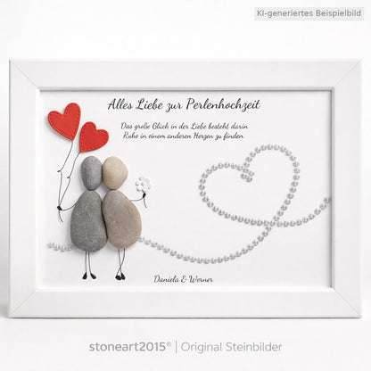 Kieselsteinbild Perlenhochzeit – Geschenk zum 30. Hochzeitstag, handgemachtes Steinbild