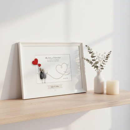 Steinbild Perlenhochzeit gerahmt im Wohnzimmer – handgemachtes Hochzeitsgeschenk zum 30. Jahrestag