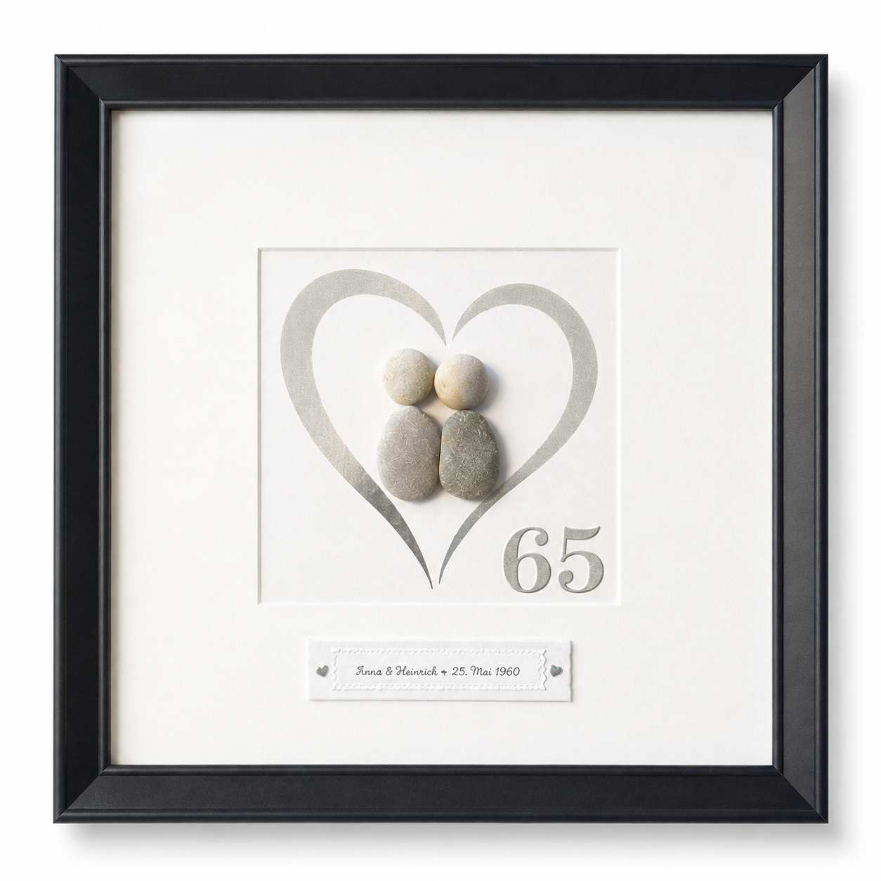 Kieselsteinbild Hochzeitstag Herzmotiv – Jubiläumsgeschenk, handgemachtes Steinbild