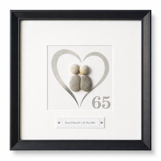 Kieselsteinbild Hochzeitstag Herzmotiv – Jubiläumsgeschenk, handgemachtes Steinbild