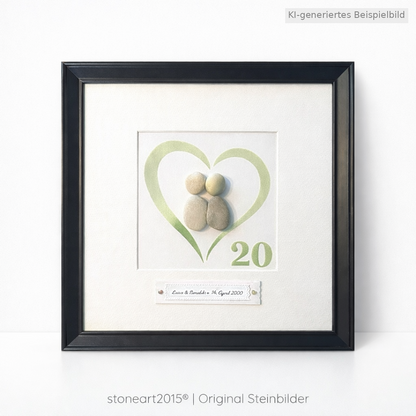 Kieselsteinbild Porzellanhochzeit – Geschenk zum 20. Hochzeitstag, handgemachtes Steinbild
