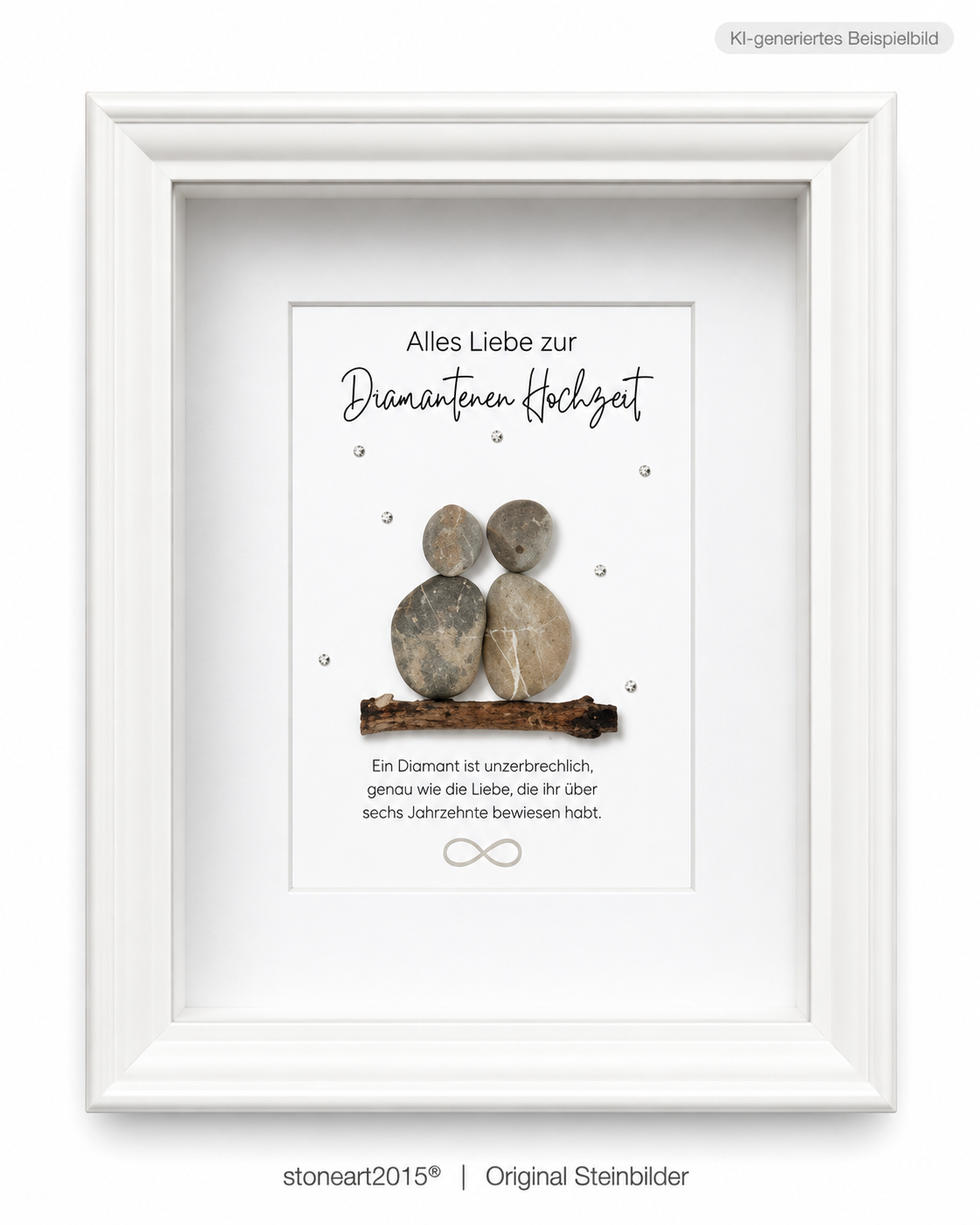 Kieselsteinbild Diamantene Hochzeit – Geschenk zum 60. Hochzeitstag, handgemachtes Steinbild