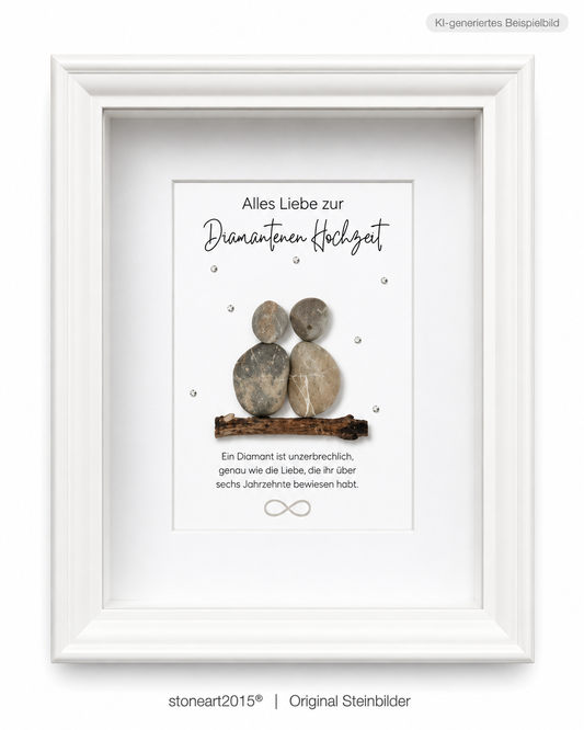 Kieselsteinbild Diamantene Hochzeit – Geschenk zum 60. Hochzeitstag, handgemachtes Steinbild