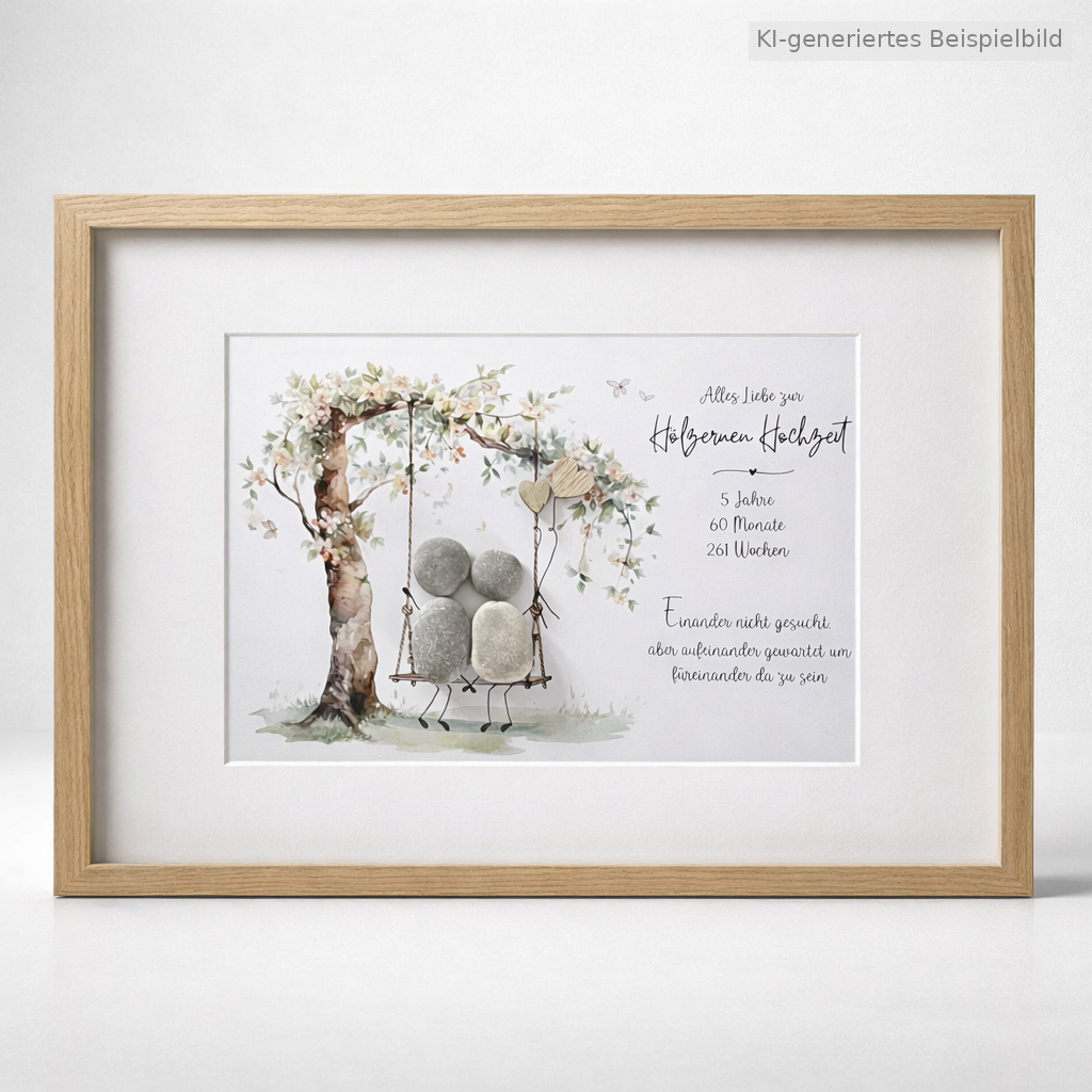 Kieselsteinbild Eiserne Hochzeit – Geschenk zum 65. Hochzeitstag, handgemachtes Steinbild