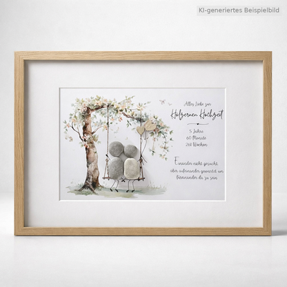 Kieselsteinbild Eiserne Hochzeit – Geschenk zum 65. Hochzeitstag, handgemachtes Steinbild