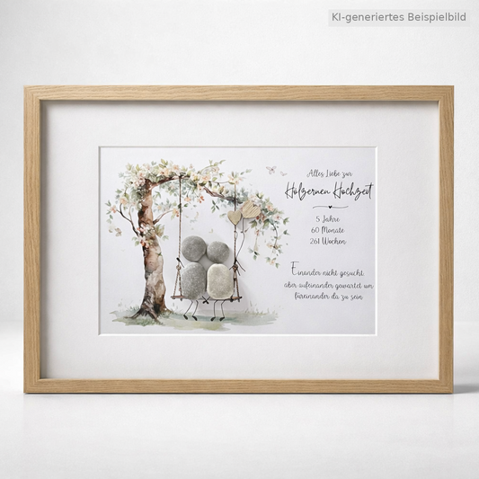 Kieselsteinbild Eiserne Hochzeit – Geschenk zum 65. Hochzeitstag, handgemachtes Steinbild