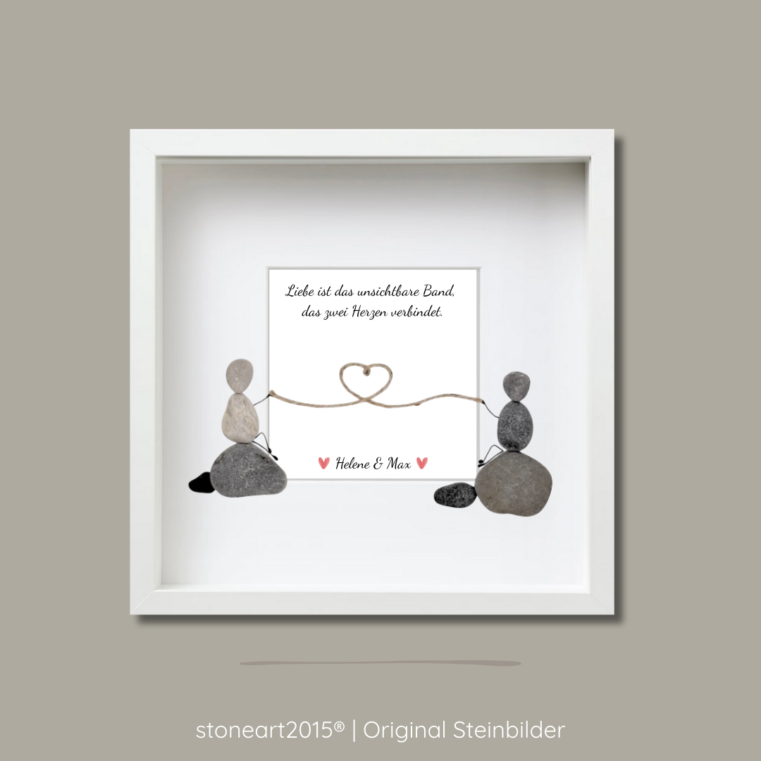 Steinbild Liebe mit Herz – Valentinstag Geschenk und Hochzeitsgeschenk mit symbolischem unsichtbarem Band