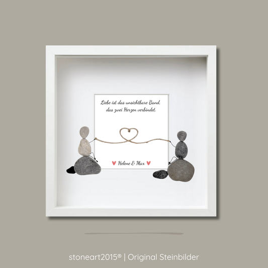 Steinbild Liebe mit Herz – Valentinstag Geschenk und Hochzeitsgeschenk mit symbolischem unsichtbarem Band
