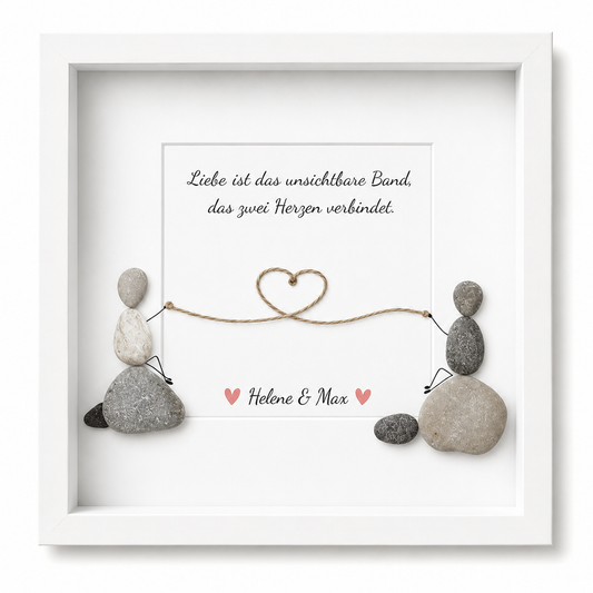 Kieselsteinbild Liebe ist das unsichtbare Band – Liebesgeschenk, handgemachtes Steinbild