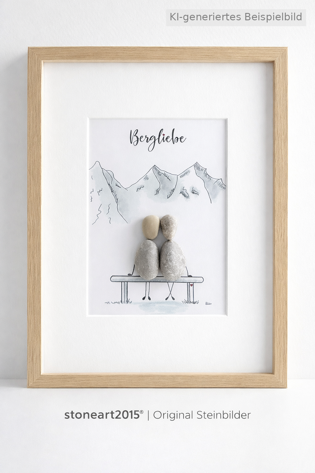 Kieselsteinbild Bergliebe – Geschenk für Naturfreunde, handgemachtes Steinbild