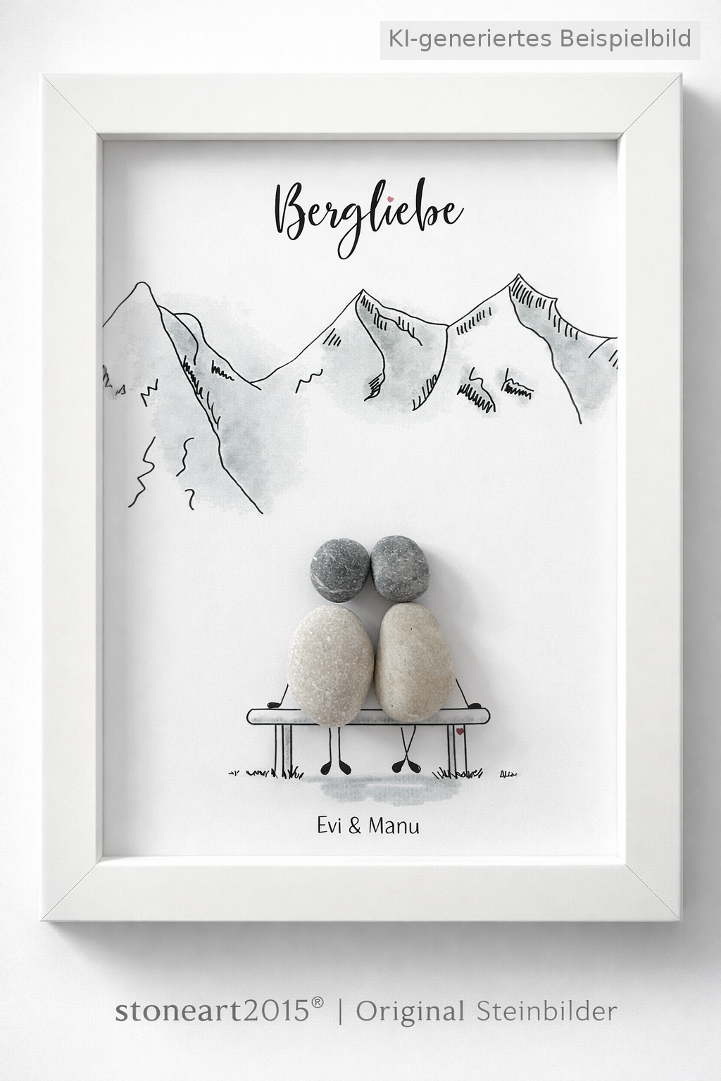 Kieselsteinbild Bergliebe – Geschenk für Naturfreunde, handgemachtes Steinbild