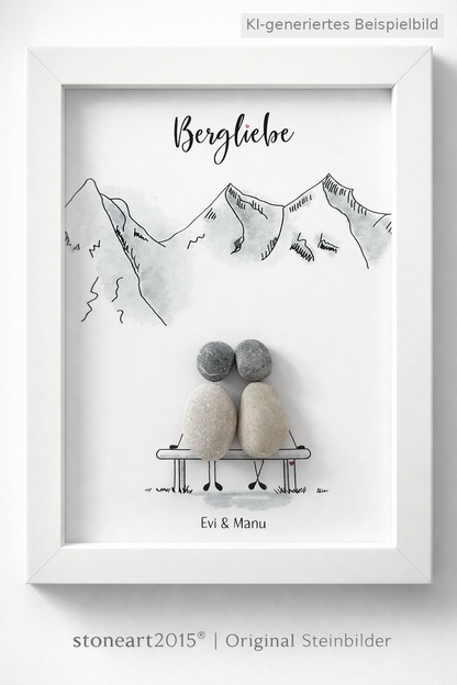Kieselsteinbild Bergliebe – Geschenk für Naturfreunde, handgemachtes Steinbild
