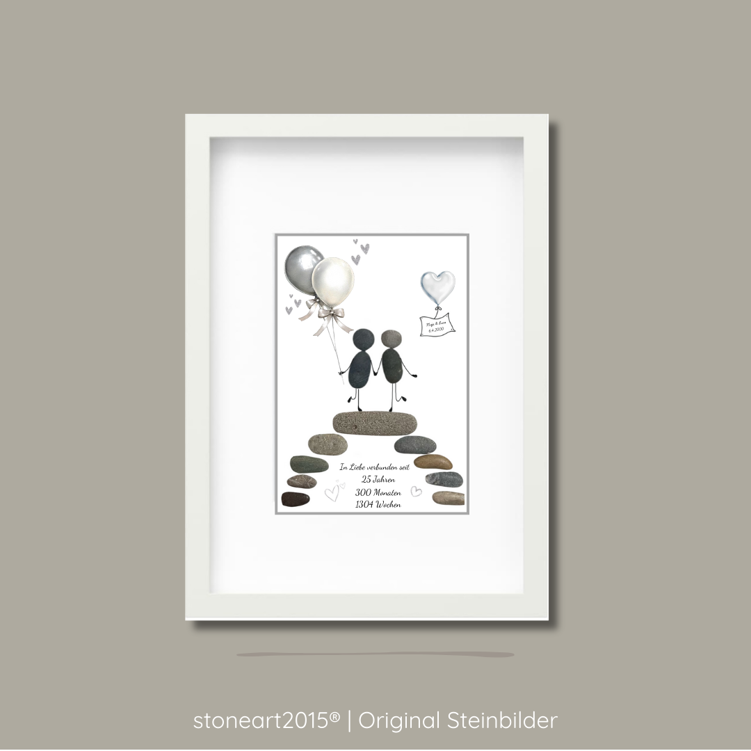 Steinbild zur Silberhochzeit mit Text In Liebe verbunden seit 25 Jahren