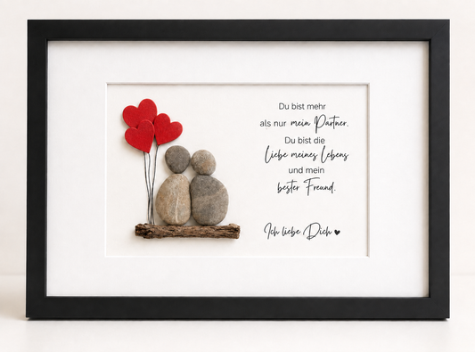 Kieselsteinbild Liebe meines Lebens – Hochzeitsgeschenk, handgemachtes Steinbild