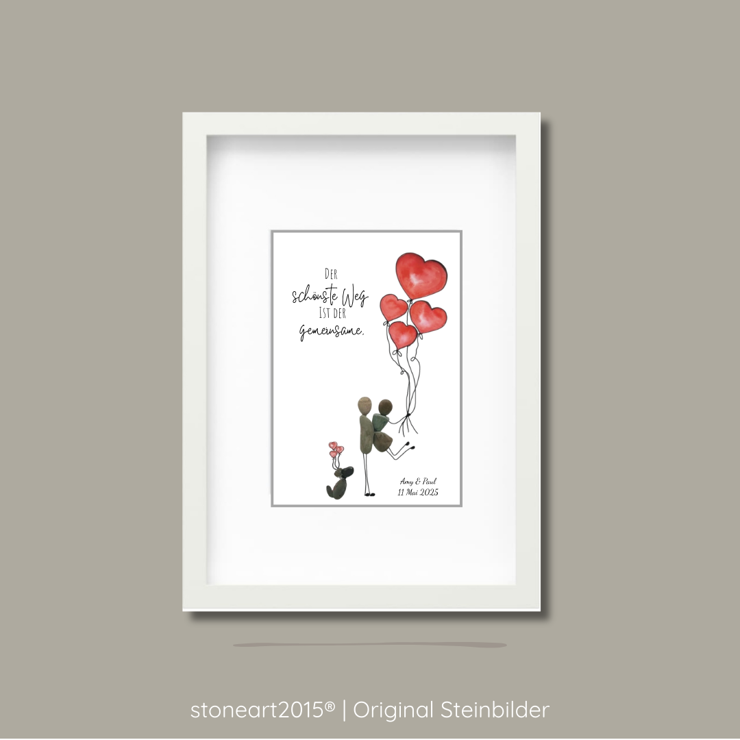 Geschenk zur Hochzeit – Steinbild Paar  & Hund