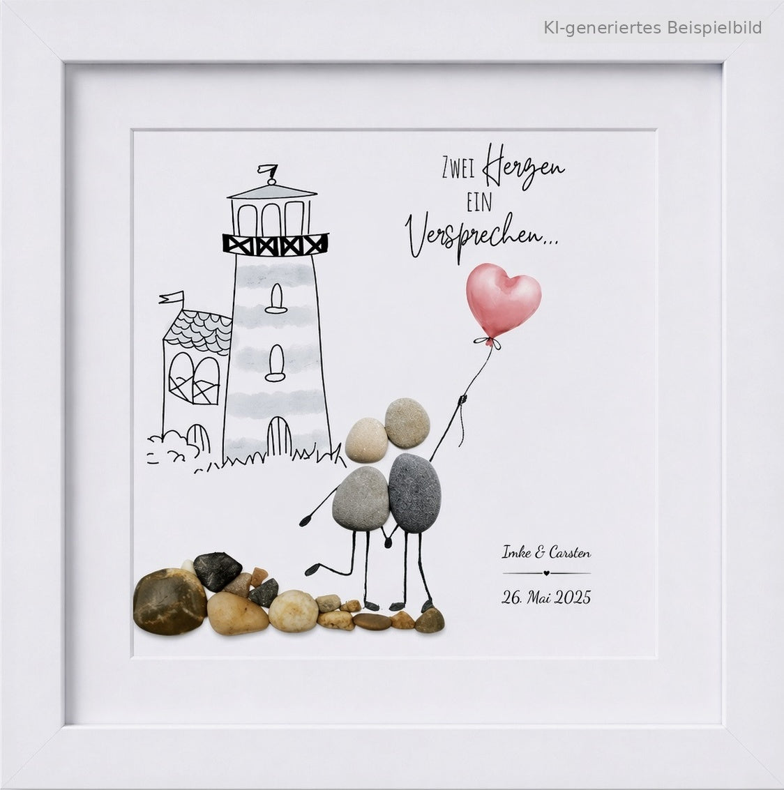 Kieselsteinbild Zwei Herzen ein Versprechen – maritimes Hochzeitsgeschenk, handgemachtes Steinbild