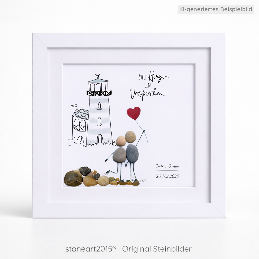 Kieselsteinbild Zwei Herzen ein Versprechen – maritimes Hochzeitsgeschenk, handgemachtes Steinbild