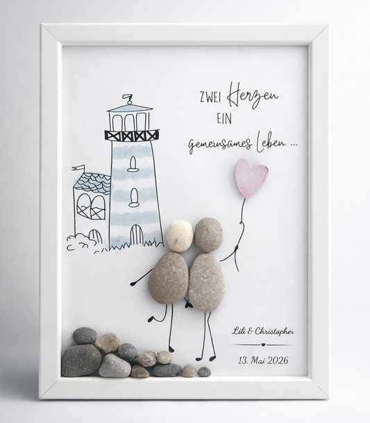HOCH170-Steinbild Zwei Herzen ein gemeinsames Leben Hochzeitsgeschenk