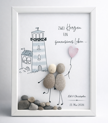 Steinbild Hochzeit – „Zwei Herzen ein gemeinsames Leben" – Leuchtturm