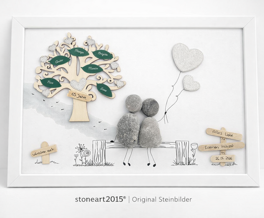 Handgemachtes Steinbild zur Eisernen Hochzeit. Personalisierbares Hochzeitsgeschenk zum 65. Hochzeitstag