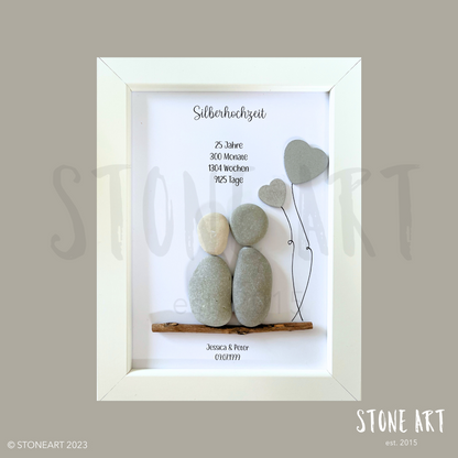 Handgemachtes Steinbild zur Silberhochzeit – Geschenk zum 25. Hochzeitstag