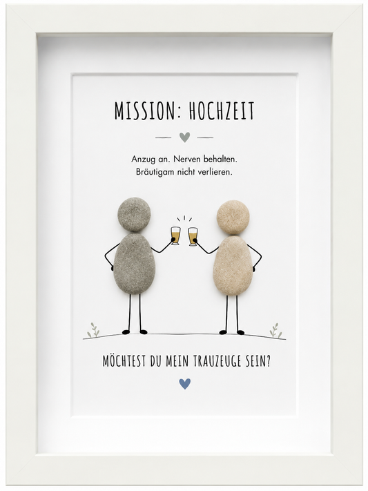 Kieselsteinbild Mission Hochzeit – Geschenk für den Trauzeugen, handgemachtes Steinbild