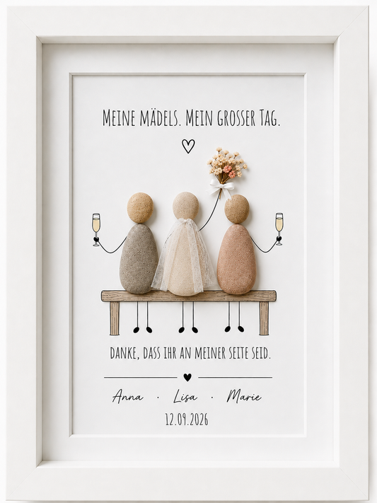 Kieselsteinbild Meine Mädels Mein großer Tag – Geschenk für Trauzeuginnen, handgemachtes Steinbild