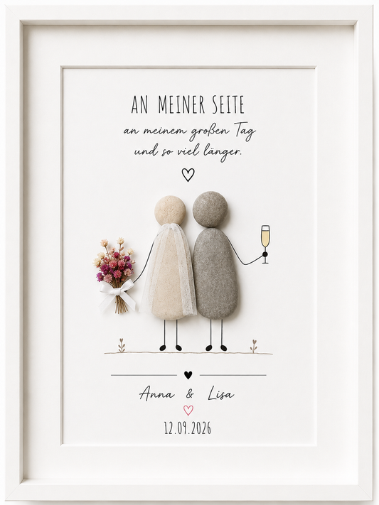Kieselsteinbild An meiner Seite – Hochzeitsgeschenk für gleichgeschlechtliche Paare, handgemachtes Steinbild