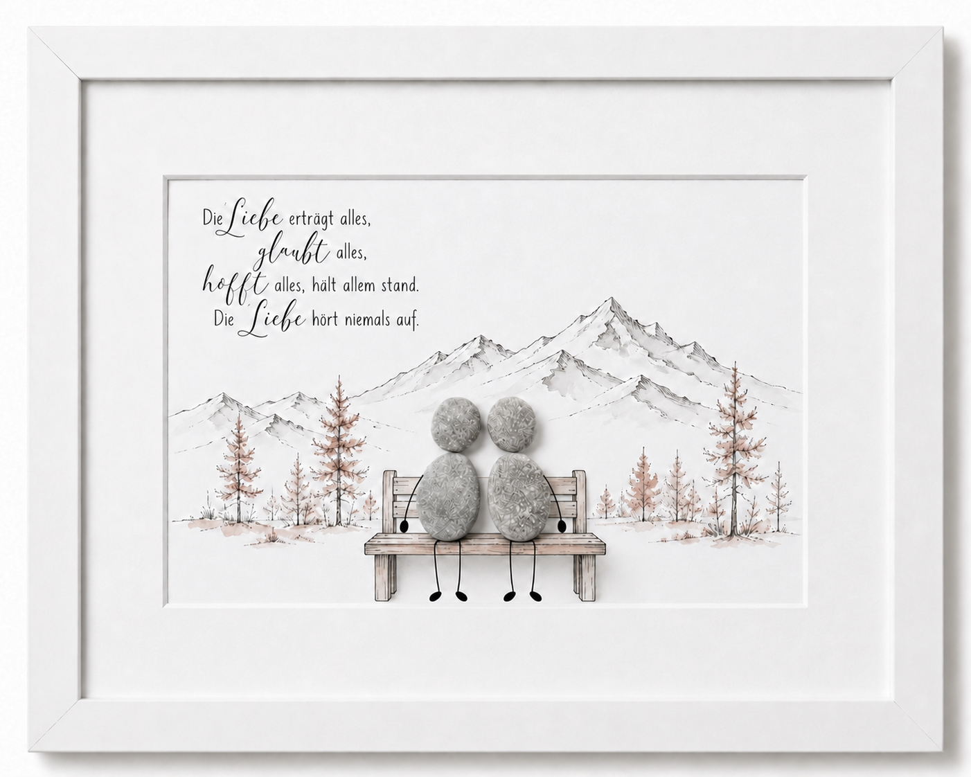 Kieselsteinbild Die Liebe erträgt alles glaubt alles hofft alles – Geschenk für Partner, handgemachtes Steinbild