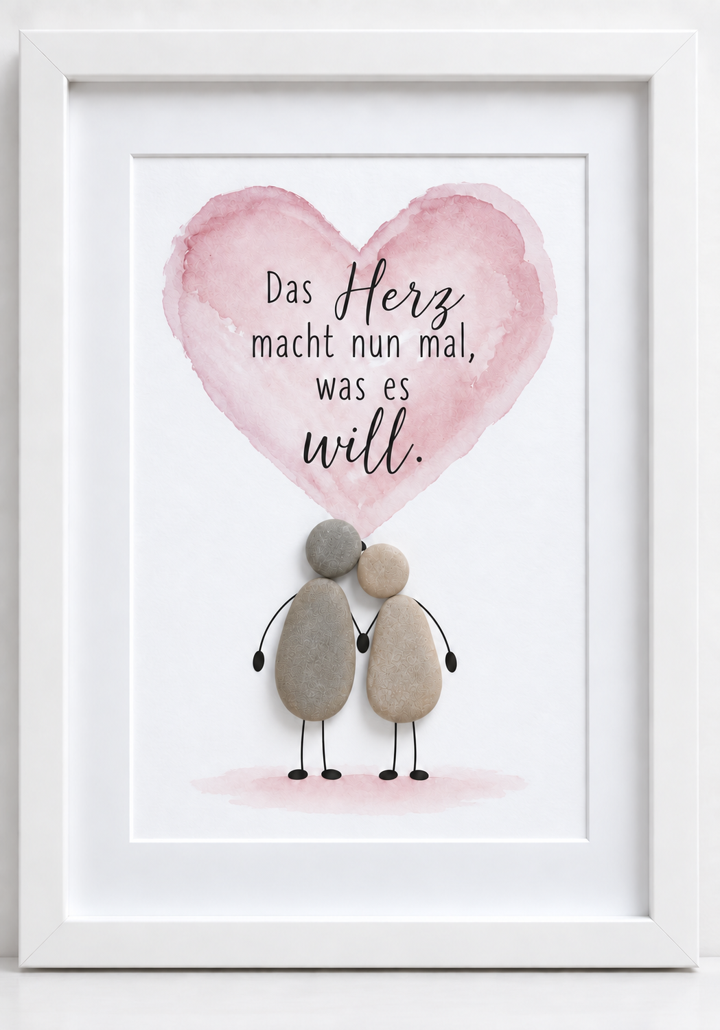Kieselsteinbild Das Herz macht nun mal, was es will – Liebesgeschenk für Partner, handgemachtes Steinbild