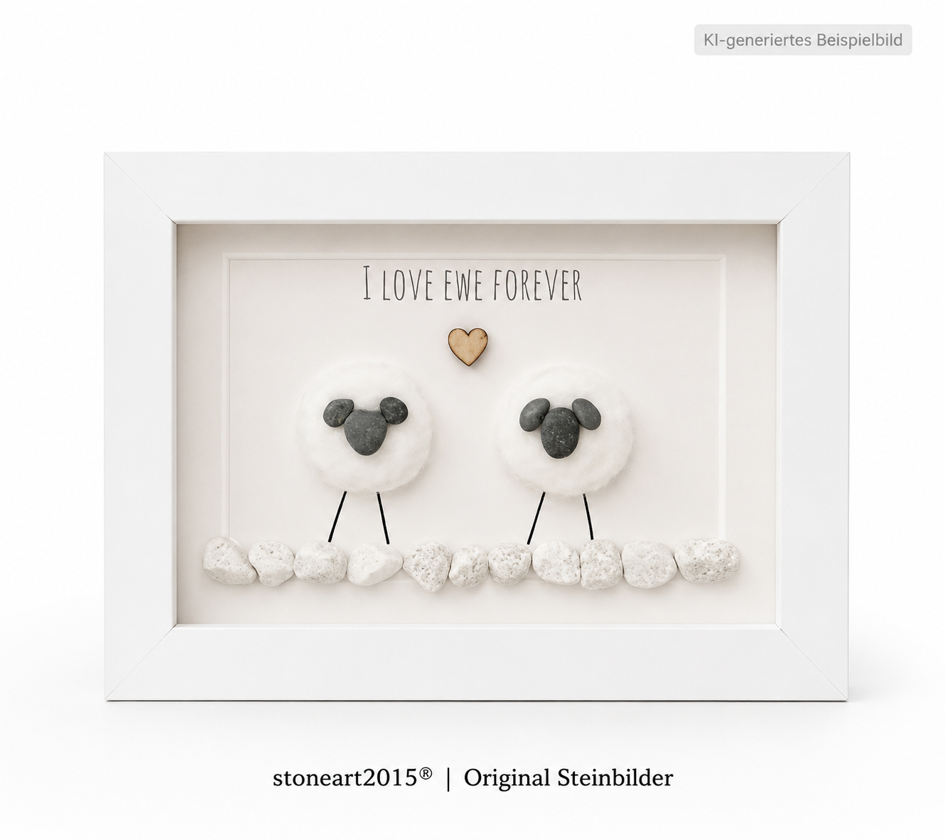 Kieselsteinbild I love ewe forever – witziges Liebesgeschenk mit Schäfchen, handgemachtes Steinbild