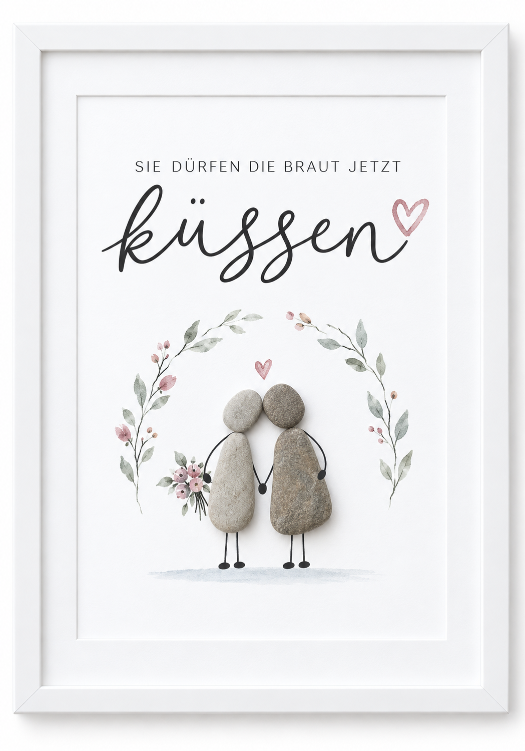 Kieselsteinbild Sie dürfen die Braut jetzt küssen – Hochzeitsgeschenk, handgemachtes Steinbild