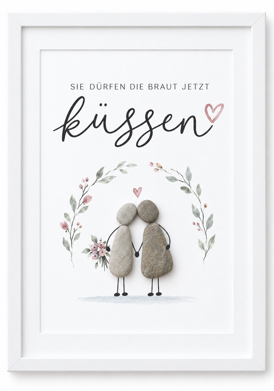 Kieselsteinbild Sie dürfen die Braut jetzt küssen – Hochzeitsgeschenk, handgemachtes Steinbild