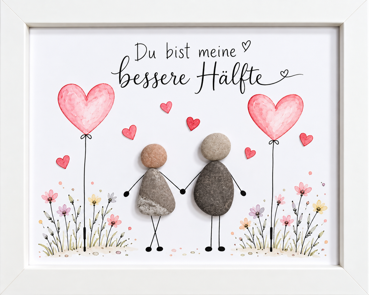 Kieselsteinbild Du bist meine bessere Hälfte – Geschenk für den geliebten Menschen, handgemachtes Steinbild
