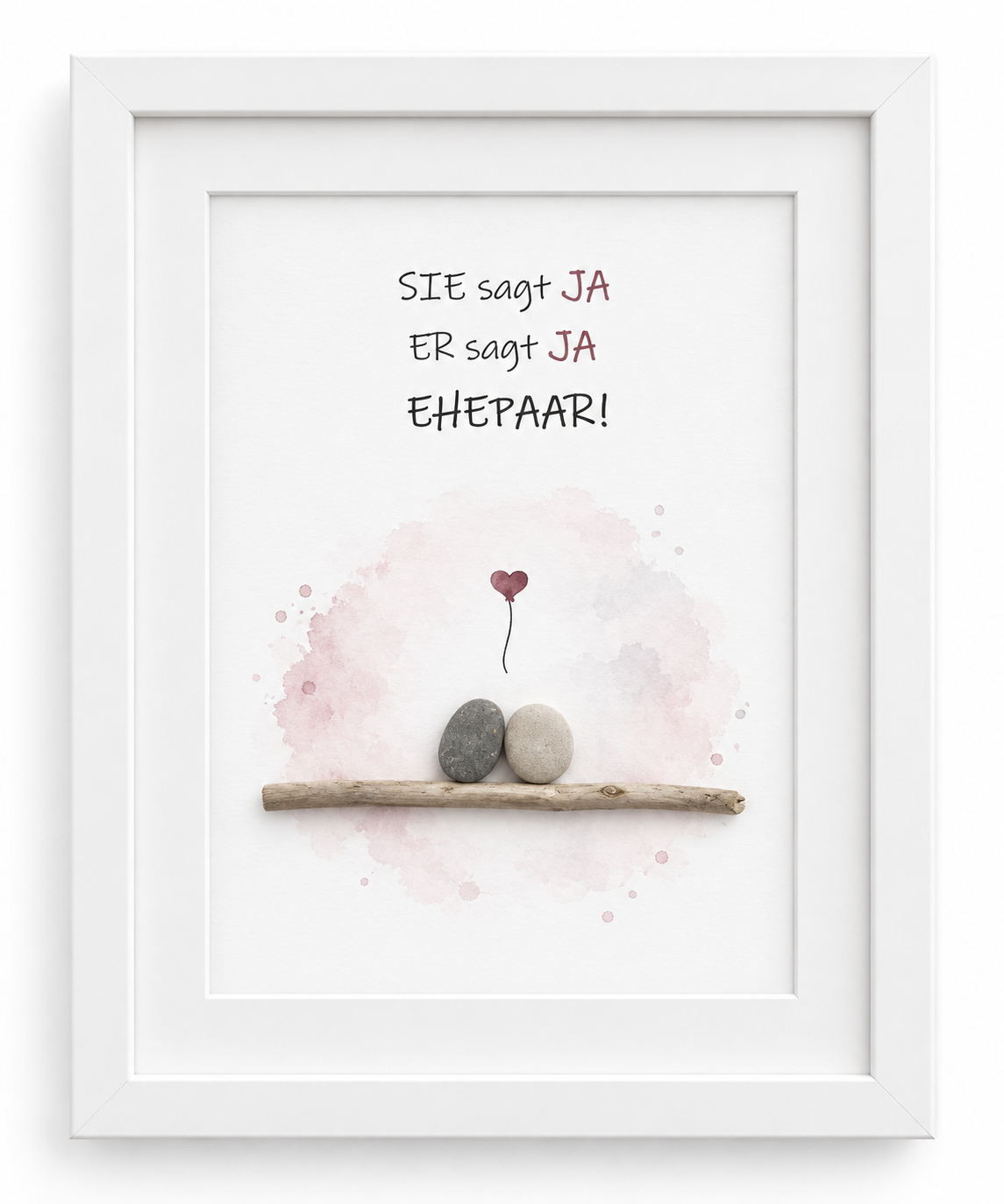Kieselsteinbild Sie sagt JA, Er sagt JA, Ehepaar – Hochzeitsgeschenk, handgemachtes Steinbild
