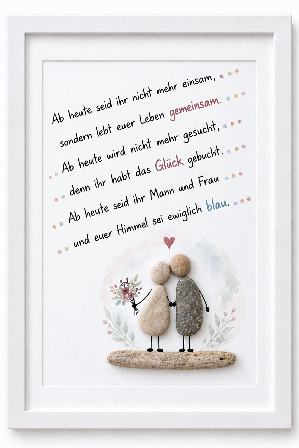 Kieselsteinbild Ab heute seid ihr Mann und Frau – Hochzeitsgeschenk, handgemachtes Steinbild