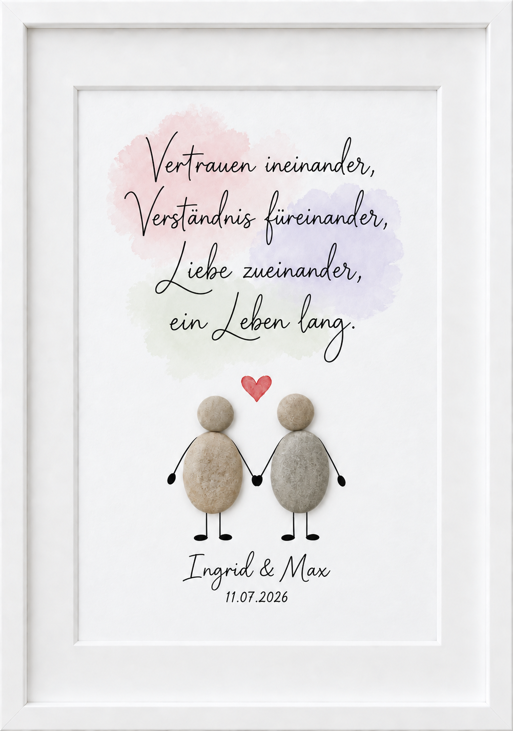 Kieselsteinbild Vertrauen ineinander, Verständnis füreinander, Liebe zueinander – Hochzeitsgeschenk, handgemachtes Steinbild
