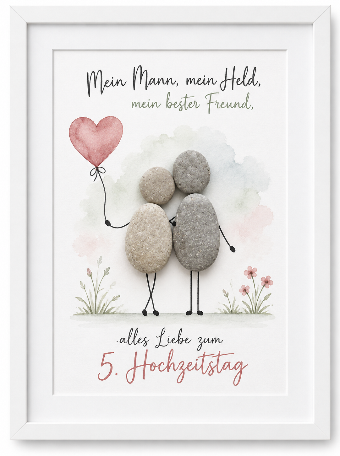 Kieselsteinbild Mein Mann, mein Held, mein bester Freund – Geschenk zum Hochzeitstag, handgemachtes Steinbild